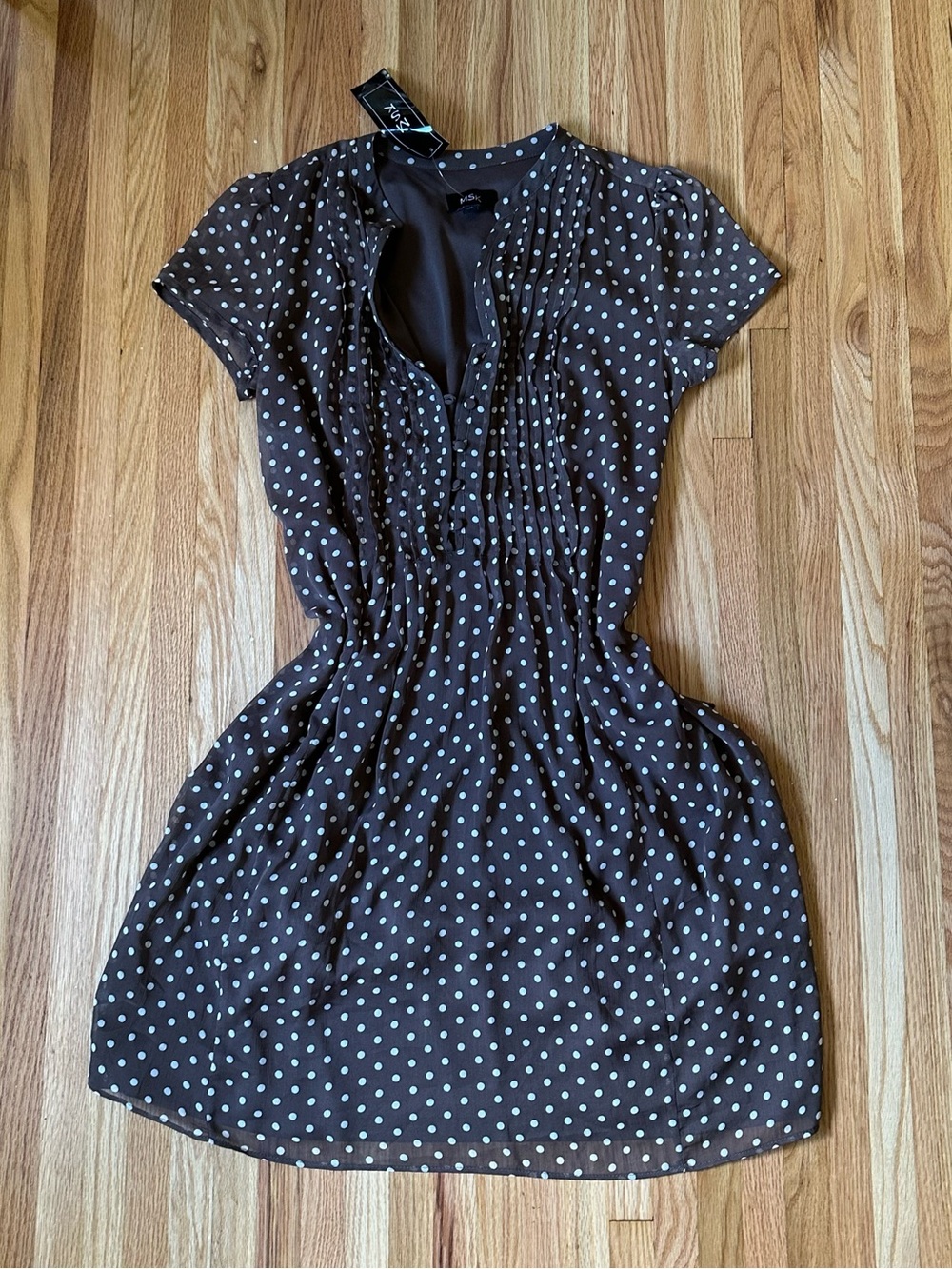 NWT MSK Brown Dress with White Polka Dots